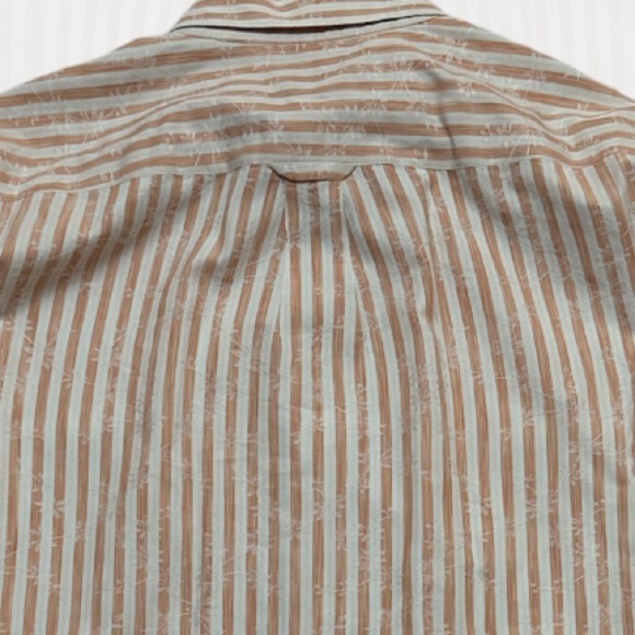 Tommy Bahama Silk Blend Palm Tree Embroidered Striped Button Down Shirt - Picture 7 of 11